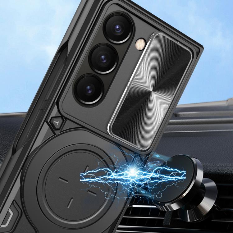 Custodia per telefono con supporto magnetico per camshield scorrevole con texture CD, For Samsung Galaxy Z Fold7, For Samsung Galaxy Z Fold5