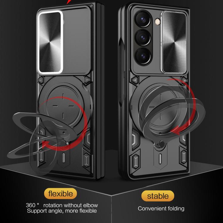 Custodia per telefono con supporto magnetico per camshield scorrevole con texture CD, For Samsung Galaxy Z Fold7, For Samsung Galaxy Z Fold5