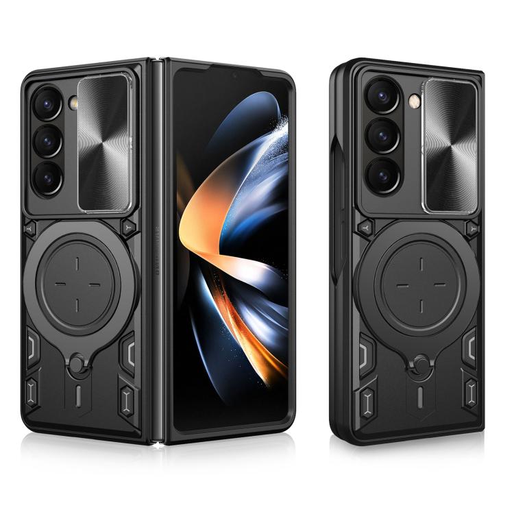 Custodia per telefono con supporto magnetico per camshield scorrevole con texture CD, For Samsung Galaxy Z Fold7, For Samsung Galaxy Z Fold5