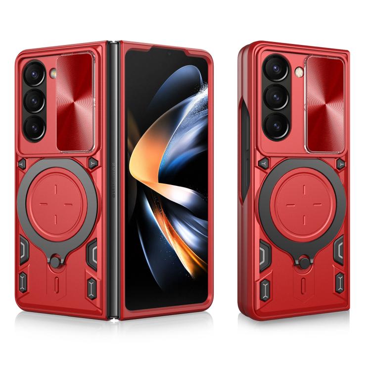 Custodia per telefono con supporto magnetico per camshield scorrevole con texture CD, For Samsung Galaxy Z Fold7, For Samsung Galaxy Z Fold5