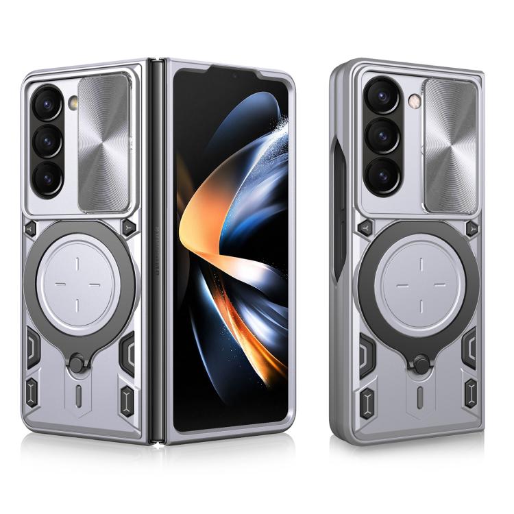 Custodia per telefono con supporto magnetico per camshield scorrevole con texture CD, For Samsung Galaxy Z Fold7, For Samsung Galaxy Z Fold5