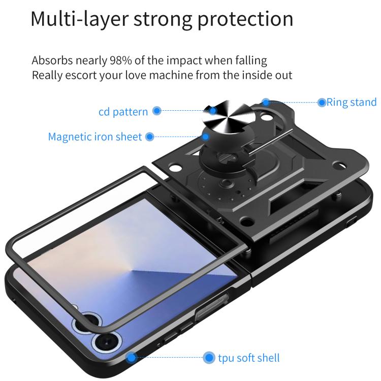 Armatura magnetica staffa TPU + custodia per telefono PC, For Samsung Galaxy Z Flip7, For Samsung Galaxy Z Flip6 / Flip7 FE, For Samsung Galaxy Z Flip5