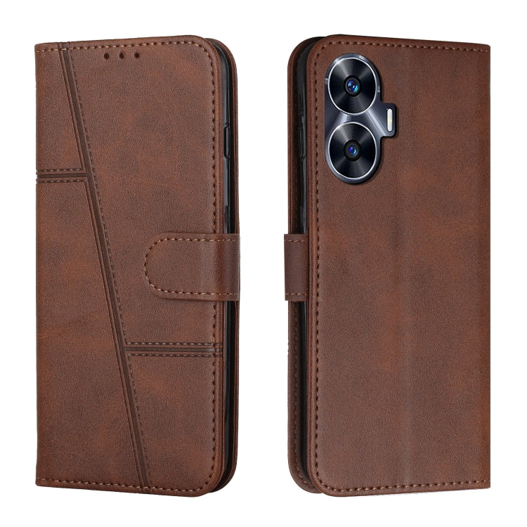 Custodia per telefono in pelle con fibbia in pelle di vitello cucita, For Realme 11 Pro/11 Pro+, For Realme C65 4G, For Realme 9i 5G/V20 5G/V30t/V30, For Realme C55
