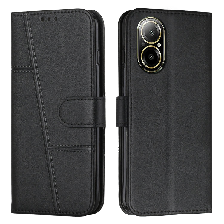 Custodia per telefono in pelle con fibbia in pelle di vitello cucita, For Realme 12, For Realme 12+, For Realme 12 Pro+, For Realme C67 4G Global