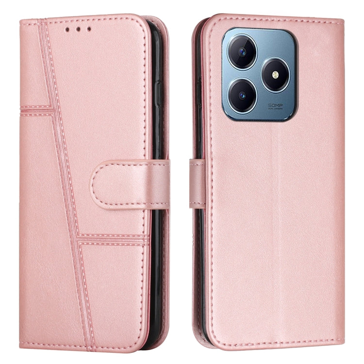 Custodia per telefono in pelle con fibbia in pelle di vitello cucita, For Realme 14 Pro+, For Realme 14 Pro, For Realme C75 / V60 Pro, For Realme C63