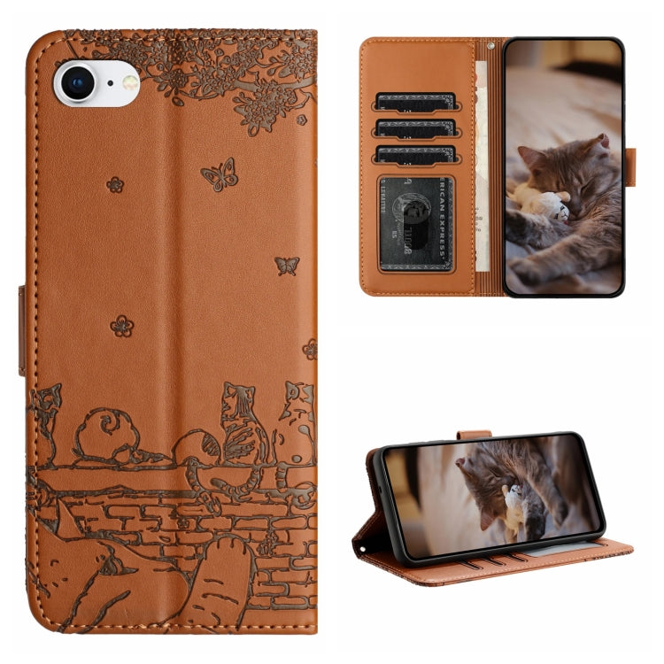 Custodia portafoglio in pelle con motivo gatto per iPhone