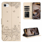 Custodia portafoglio in pelle con motivo gatto per iPhone