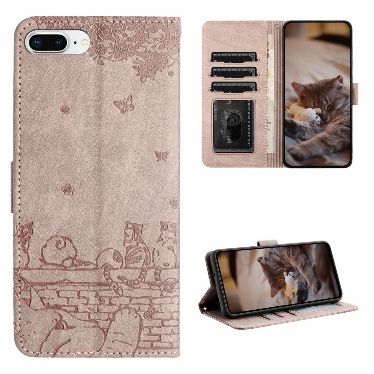 Custodia per telefono in pelle con motivo in rilievo di gatto con cordino, For iPhone XS Max, For iPhone X, For iPhone 7 Plus / 8 Plus