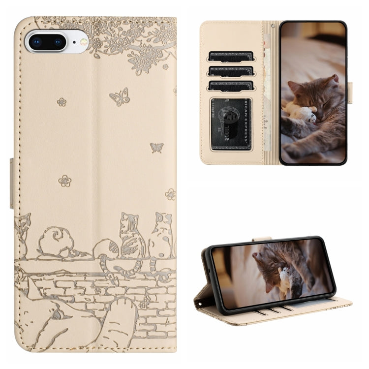 Custodia per telefono in pelle con motivo in rilievo di gatto con cordino, For iPhone XS Max, For iPhone X, For iPhone 7 Plus / 8 Plus