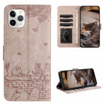 Custodia portafoglio in pelle con motivo gatto per iPhone 12 mini