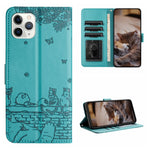 Custodia portafoglio in pelle con motivo gatto per iPhone 12 mini