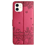 Custodia portafoglio in pelle con motivo gatto per iPhone 12 mini