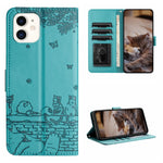 Custodia portafoglio in pelle con motivo gatto per iPhone 12 mini