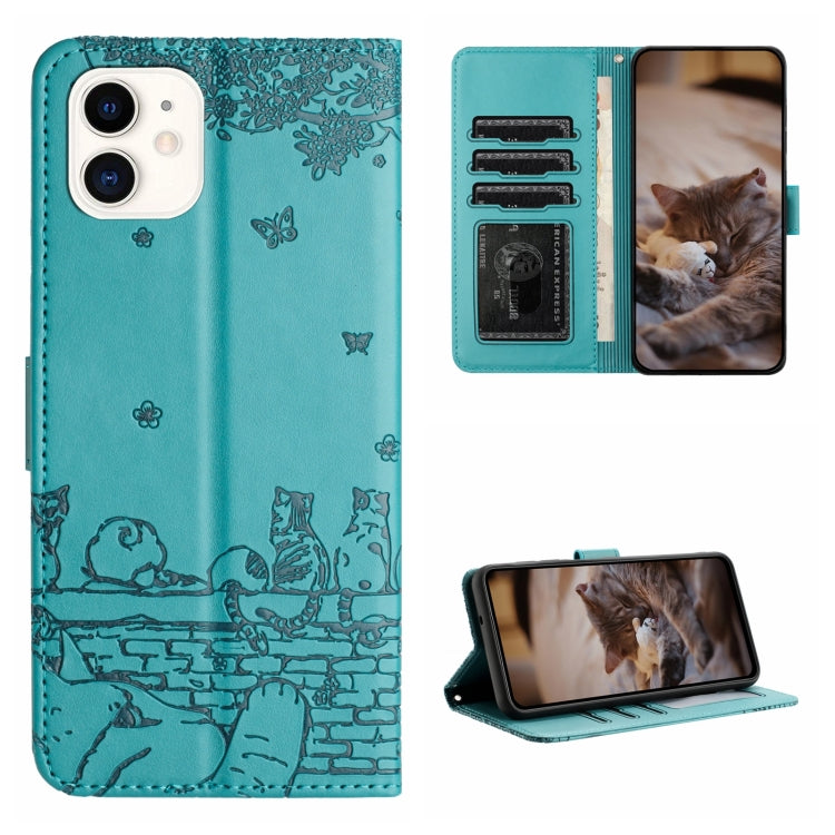 Custodia portafoglio in pelle con motivo gatto per iPhone 12 mini