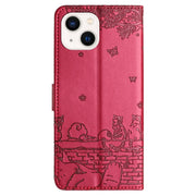 Custodia per telefono in pelle con motivo in rilievo di gatto con cordino, For iPhone 13, For iPhone 13 mini, For iPhone 12, For iPhone 12 Pro Max