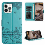 Custodia portafoglio in pelle con motivo gatto per iPhone