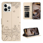 Custodia portafoglio in pelle con motivo gatto per iPhone