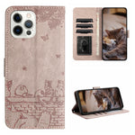 Custodia portafoglio in pelle con motivo gatto per iPhone