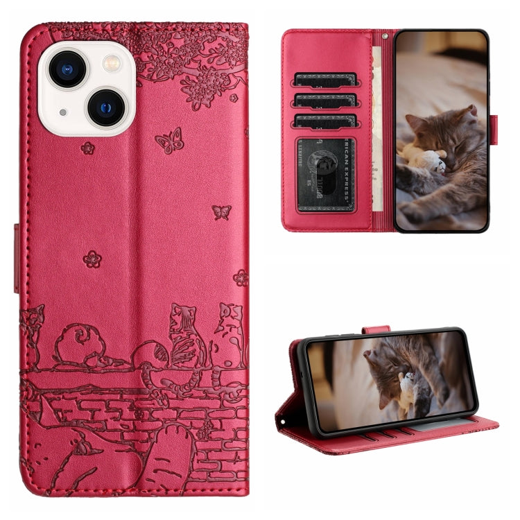 Custodia portafoglio in pelle con motivo gatto per iPhone 15 e 16