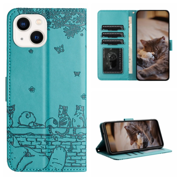 Custodia portafoglio in pelle con motivo gatto per iPhone 15 e 16