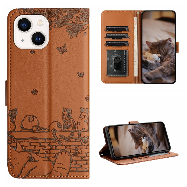 Custodia portafoglio in pelle con motivo gatto per iPhone 15 e 16