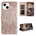 Custodia portafoglio in pelle con motivo gatto per iPhone 15 e 16