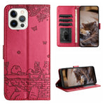 Custodia portafoglio in pelle con motivo gatto per iPhone