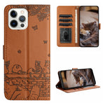 Custodia portafoglio in pelle con motivo gatto per iPhone