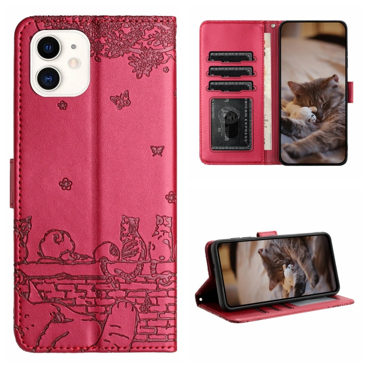 Custodia portafoglio in pelle con motivo gatto per iPhone 12 mini