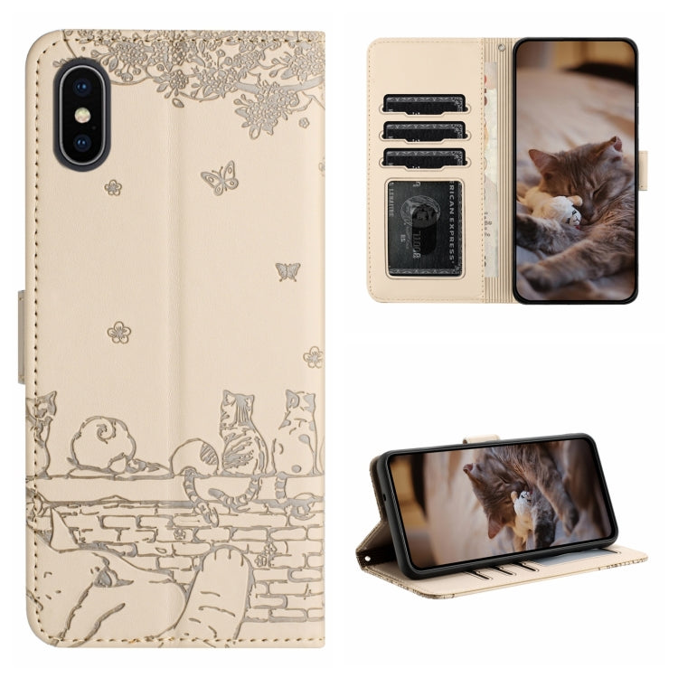 Custodia per telefono in pelle con motivo in rilievo di gatto con cordino, For iPhone XS Max, For iPhone X, For iPhone 7 Plus / 8 Plus