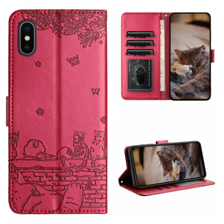 Custodia per telefono in pelle con motivo in rilievo di gatto con cordino, For iPhone XS Max, For iPhone X, For iPhone 7 Plus / 8 Plus
