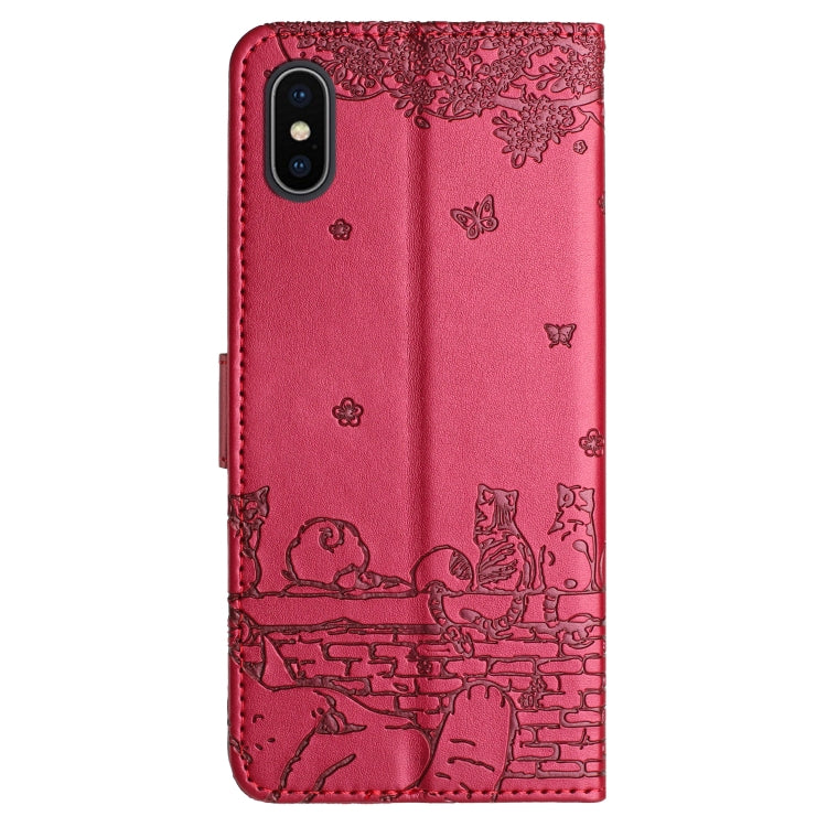 Custodia per telefono in pelle con motivo in rilievo di gatto con cordino, For iPhone XS Max, For iPhone X, For iPhone 7 Plus / 8 Plus