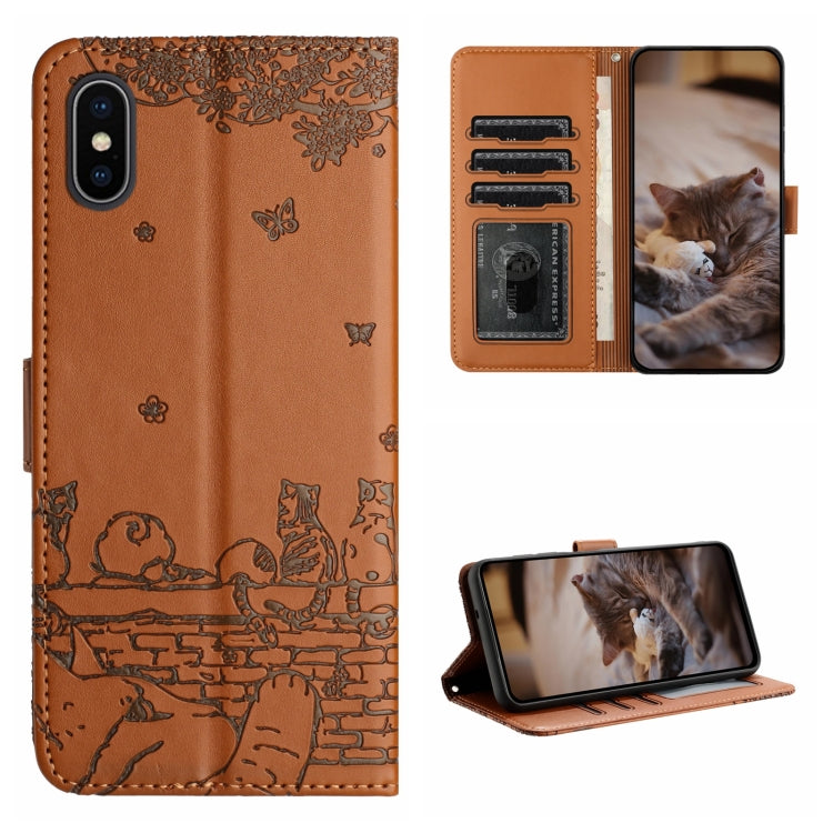 Custodia per telefono in pelle con motivo in rilievo di gatto con cordino, For iPhone XS Max, For iPhone X, For iPhone 7 Plus / 8 Plus