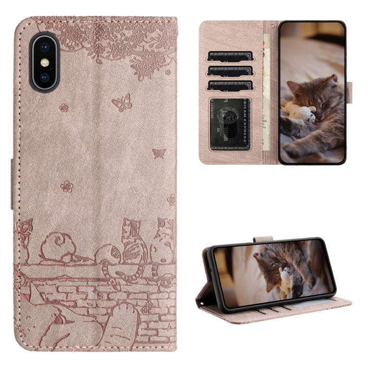 Custodia per telefono in pelle con motivo in rilievo di gatto con cordino, For iPhone XS Max, For iPhone X, For iPhone 7 Plus / 8 Plus