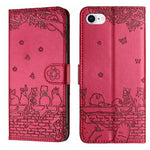 Custodia in pelle con motivo gatto per iPhone 16