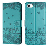 Custodia in pelle con motivo gatto per iPhone 16