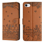 Custodia in pelle con motivo gatto per iPhone 16
