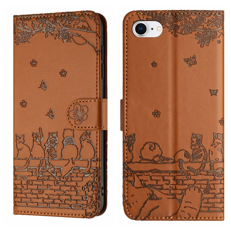 Custodia in pelle con motivo gatto per iPhone 16