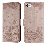 Custodia in pelle con motivo gatto per iPhone 16