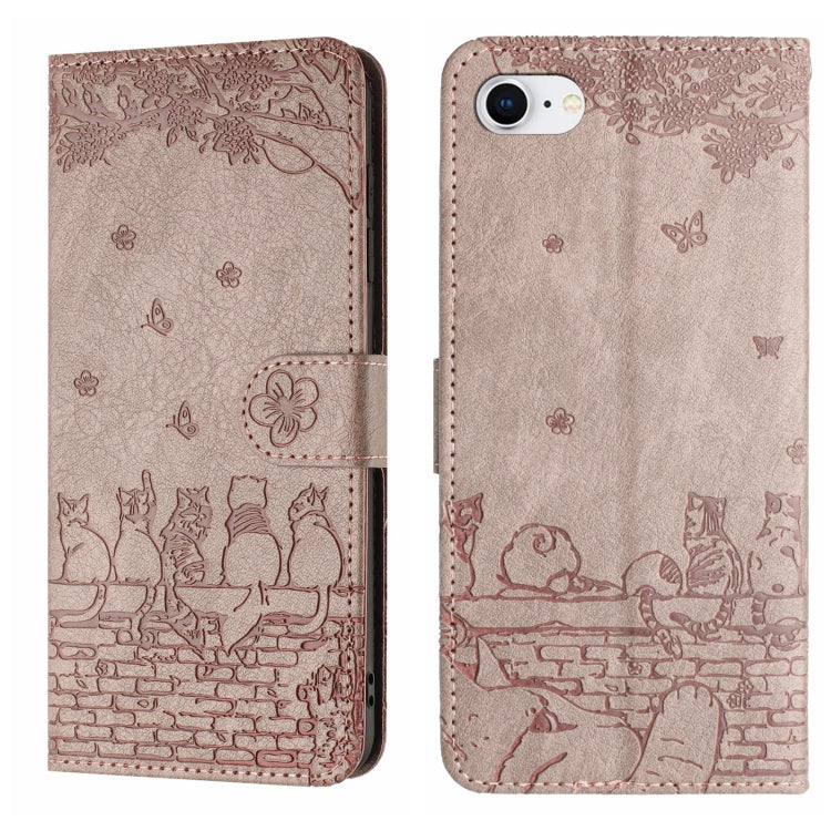 Custodia in pelle con motivo gatto per iPhone 16