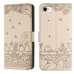 Custodia in pelle con motivo gatto per iPhone 16