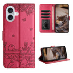 Custodia portafoglio in pelle con motivo gatto per iPhone 15 e 16