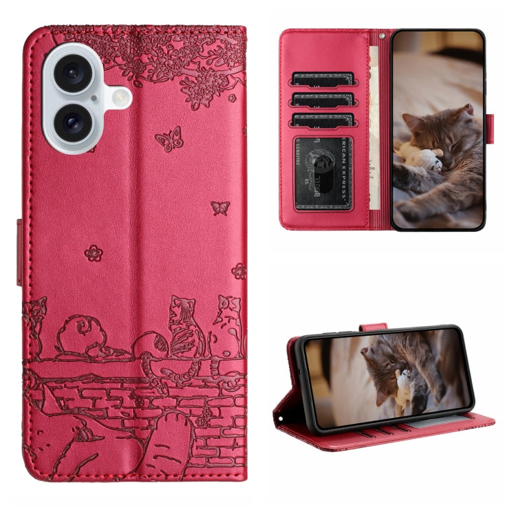 Custodia portafoglio in pelle con motivo gatto per iPhone 15 e 16