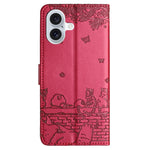 Custodia portafoglio in pelle con motivo gatto per iPhone 15 e 16