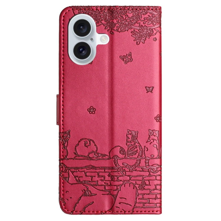 Custodia portafoglio in pelle con motivo gatto per iPhone 15 e 16