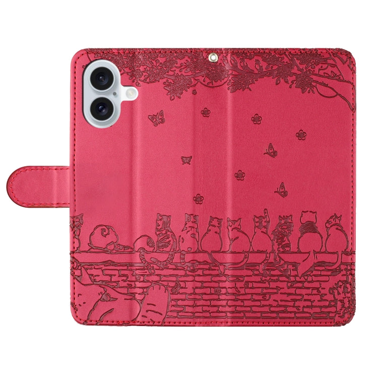 Custodia portafoglio in pelle con motivo gatto per iPhone 15 e 16