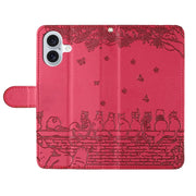 Custodia per telefono in pelle con motivo in rilievo di gatto con cordino, For iPhone 16, For iPhone 15 Pro Max, For iPhone 15 Pro, For iPhone 15 Plus