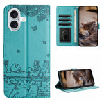 Custodia portafoglio in pelle con motivo gatto per iPhone 15 e 16
