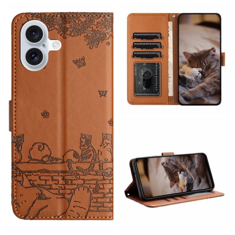 Custodia portafoglio in pelle con motivo gatto per iPhone 15 e 16