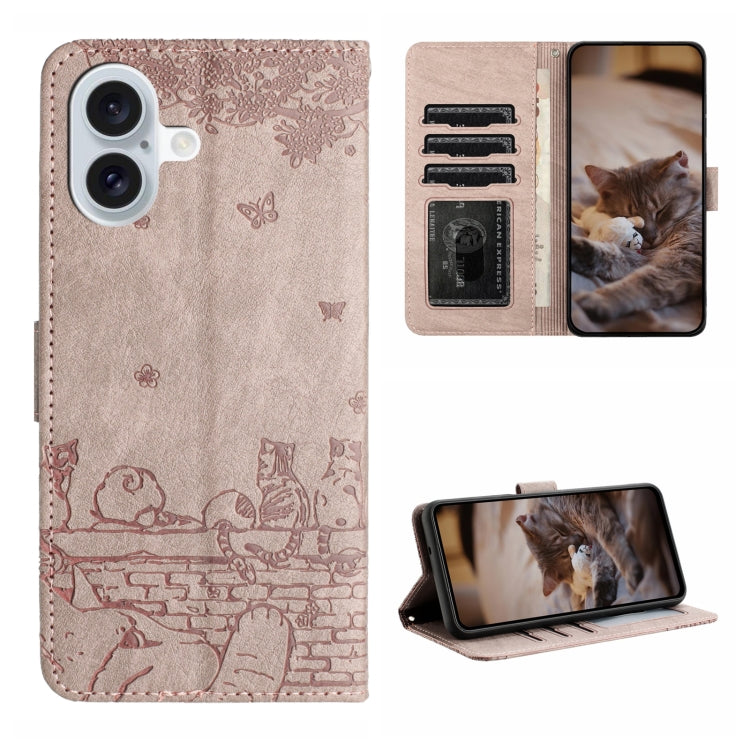 Custodia portafoglio in pelle con motivo gatto per iPhone 15 e 16